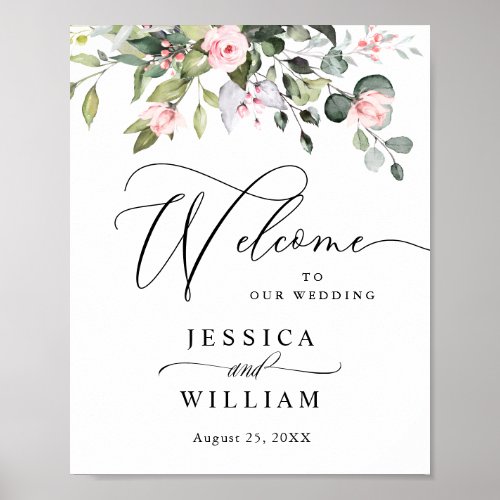 Elegant Watercolor Eucalyptus Wedding Welcome Poster