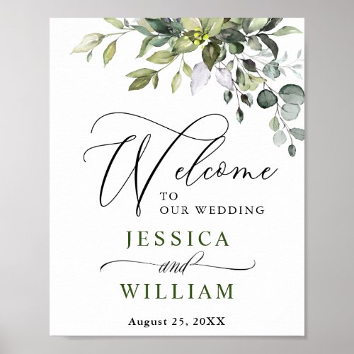 Elegant Watercolor Eucalyptus Wedding Welcome Poster