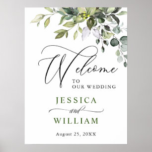 Elegant Watercolor Eucalyptus Wedding Welcome Poster