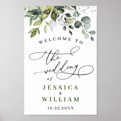 Elegant Watercolor Eucalyptus Wedding Welcome Poster