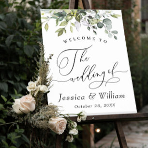 Elegant Watercolor Eucalyptus Wedding Welcome Poster