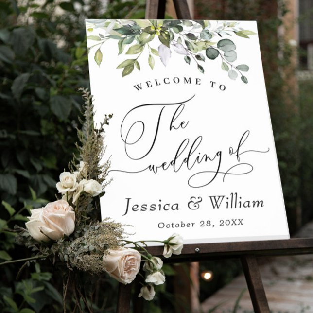 Elegant Watercolor Eucalyptus Wedding Welcome Poster (Creator Uploaded)