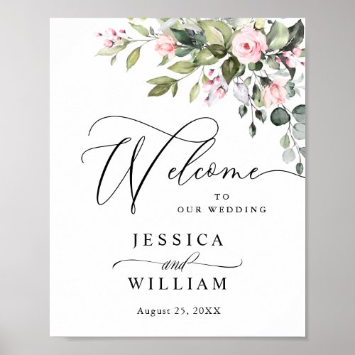 Elegant Watercolor Eucalyptus Wedding Welcome Poster