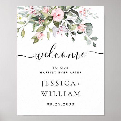 Elegant Watercolor Eucalyptus Wedding Welcome Poster