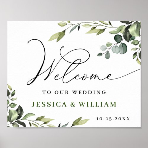 Elegant Watercolor Eucalyptus Wedding Welcome Sign