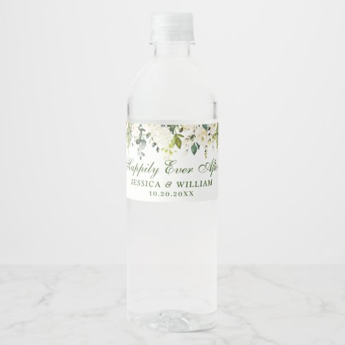 Elegant Watercolor Eucalyptus White Roses Floral Water Bottle Label
