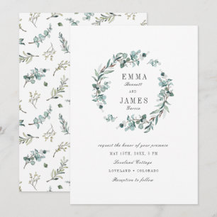 Elegant Watercolor Eucalyptus Wreath Wedding Invitation