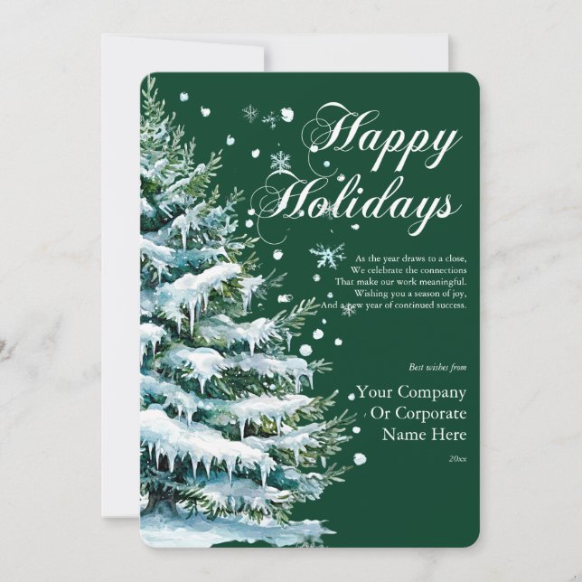 Elegant Watercolor Evergreen Corporate Holiday (Front)