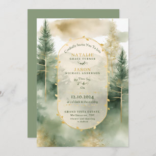 Elegant watercolor Evergreen trees Rustic Wedding Invitation