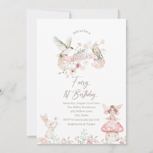 Elegant Watercolor Fairy First Birthday  Baby Show Invitation