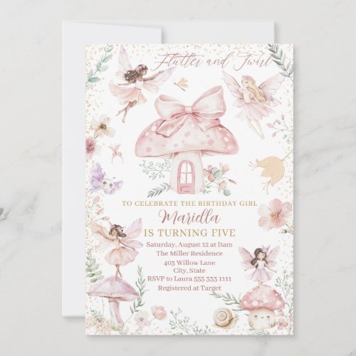 Elegant Watercolor Fairy is turning five Birthday  Invitation