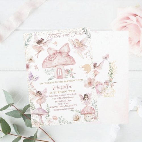 Elegant Watercolor Fairy is turning two Birthday   Invitation