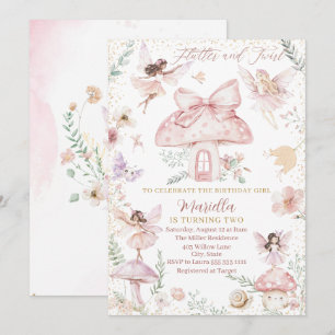 Elegant Watercolor Fairy is turning two Birthday Invitation