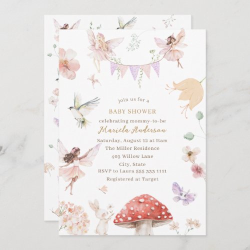 Elegant Watercolor Fairy  Wildflower Garden  Baby  Invitation