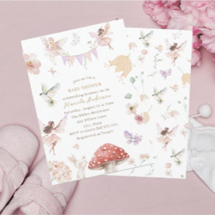 Elegant Watercolor Fairy Wildflower Garden Baby Invitation