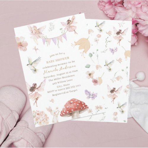 Elegant Watercolor Fairy  Wildflower Garden  Baby  Invitation