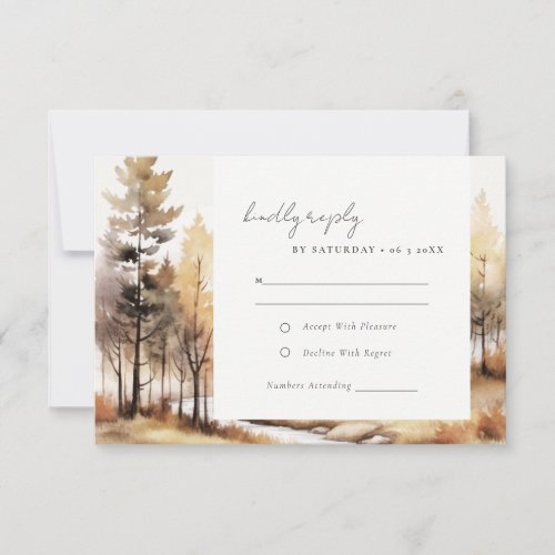 Elegant Watercolor Fall Autumn Landscape Wedding RSVP Card