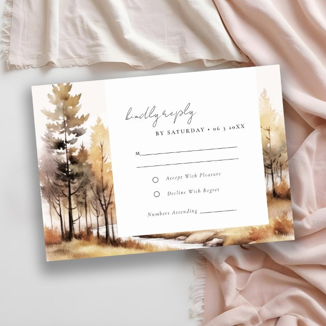 Elegant Watercolor Fall Autumn Landscape Wedding RSVP Card (Creator Uploaded)