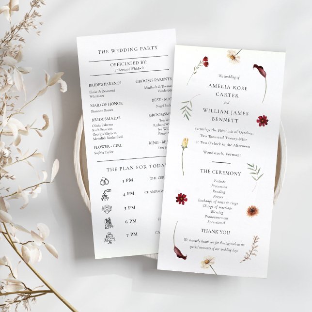 Elegant Watercolor Fall Autumn Wildflower Wedding  Program (Elegant Watercolor Fall Autumn Wildflower Wedding Program)