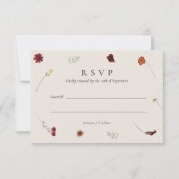 Elegant Watercolor Fall Autumn Wildflower Wedding RSVP Card