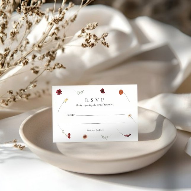 Elegant Watercolor Fall Autumn Wildflower Wedding  RSVP Card (Elegant Watercolor Fall Autumn Wildflower Wedding RSVP Card)