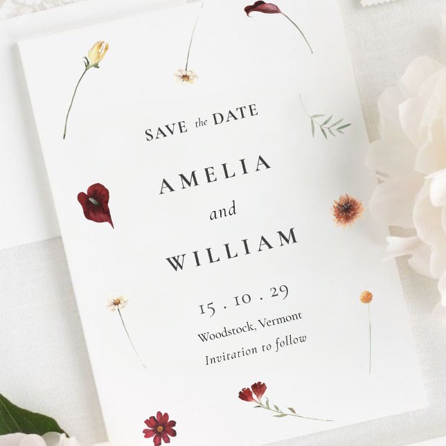 Elegant Watercolor Fall Autumn Wildflower Wedding  Save The Date (Elegant Watercolor Fall Autumn Wildflower Wedding Save The Date)