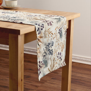 Elegant Watercolor Fall Colors Floral Pattern Short Table Runner