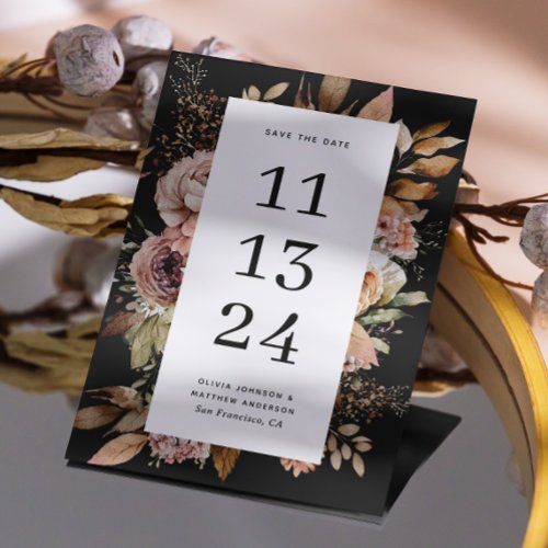 Elegant watercolor fall floral black wedding save the date