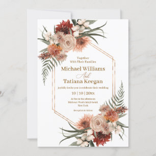 elegant watercolor fall floral terracotta wedding  invitation