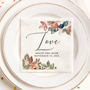 Elegant watercolor fall floral wedding. Blueberry Napkins
