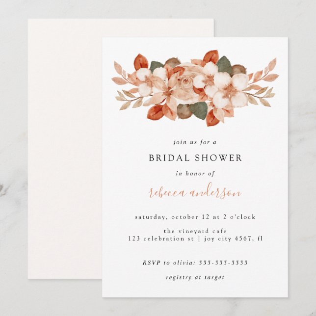 Elegant Watercolor Fall Foliage Bridal Shower Invitation (Front/Back)