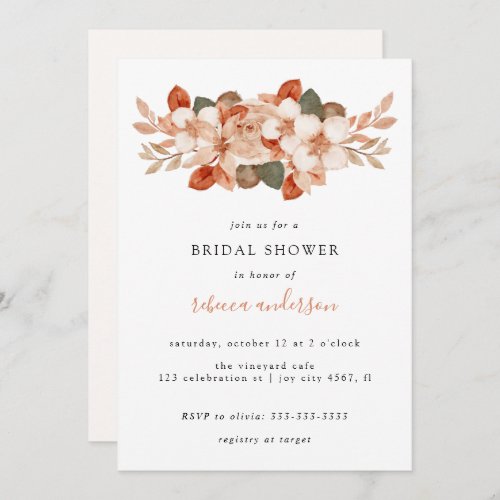 Elegant Watercolor Fall Foliage Bridal Shower Invitation