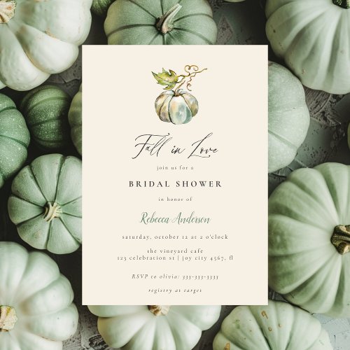 Elegant Watercolor Fall in Love Bridal Shower Invitation