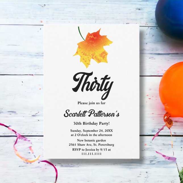 Elegant Watercolor Fall Leaves Boho 30th Birthday Invitation (Creator Uploaded)