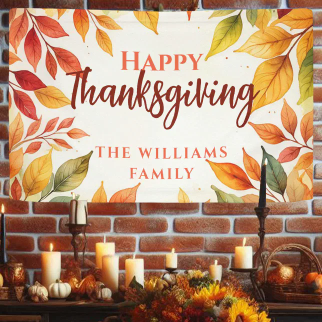Elegant Watercolor Fall Leaves Border Thanksgiving Banner
