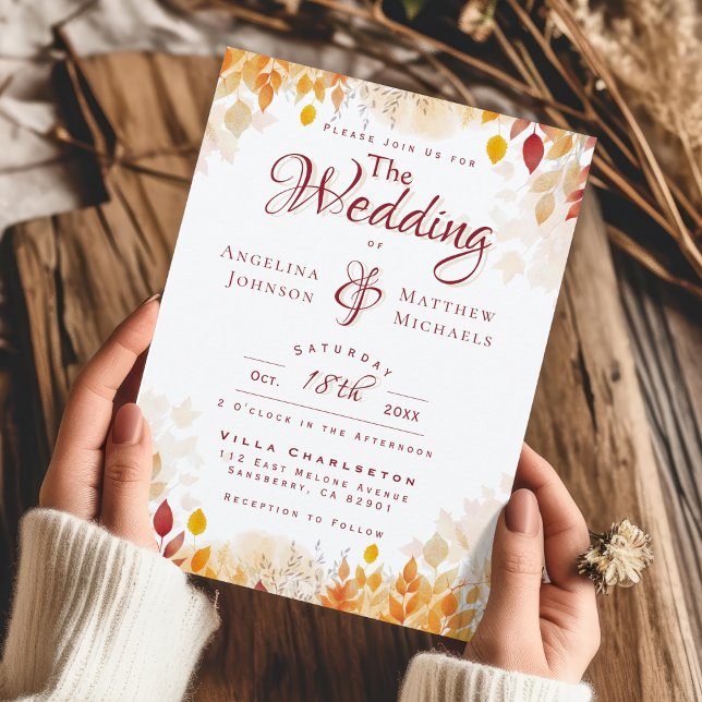 Elegant Watercolor Fall Leaves Rustic Wedding  Invitation (Creator Uploaded)