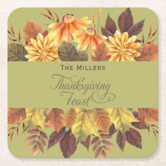 Elegant Watercolor Fall Leaves Thanksgiving Feast