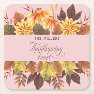 Elegant Watercolor Fall Leaves Thanksgiving Feast 