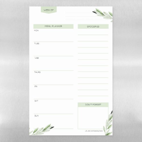 Elegant Watercolor Farmhouse Menu Planner Magnetic Dry Erase Sheet