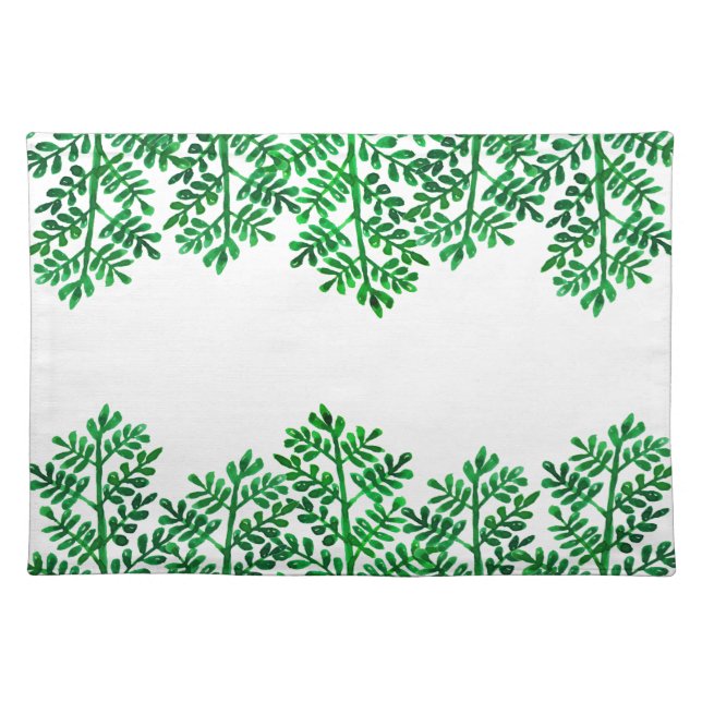 Elegant Watercolor Fern Foliage Cloth Placemat (Front)
