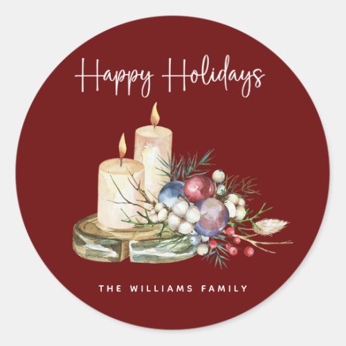 Elegant Watercolor Festive Christmas Holiday  Classic Round Sticker