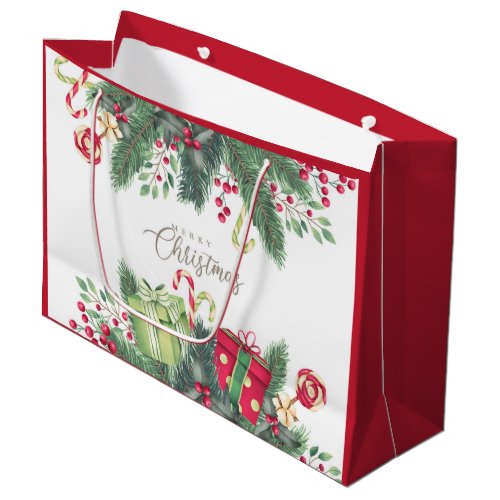 Elegant Watercolor Festive Decorations Christmas Large Gift Bag