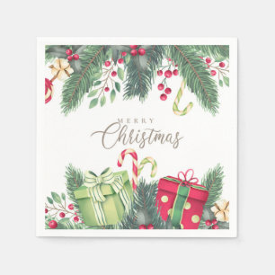 Elegant Watercolor Festive Decorations Christmas Napkins
