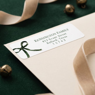 Elegant Watercolor Festive Green Bow Christmas Label