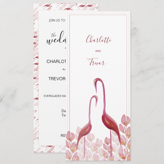 Elegant Watercolor Flamingos, Gold And Pink Card (Front/Back)