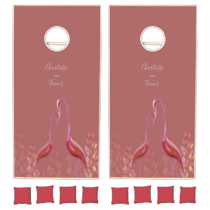 Elegant Watercolor Flamingos, Gold And Pink Cornhole Set