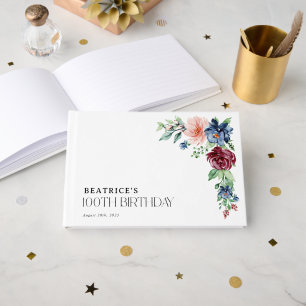 Elegant Watercolor Floral 100th Birthday Guest Book