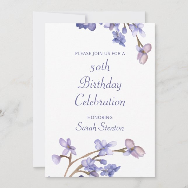 Elegant Watercolor Floral 50th Birthday Invitation (Front)