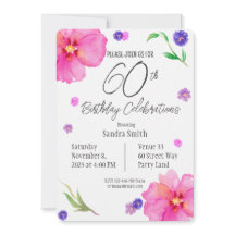 Elegant Watercolor Floral 60th Birthday Invitation