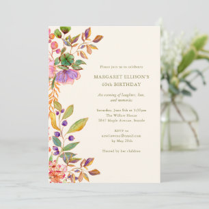 Elegant Watercolor Floral 60th Birthday Party Invitation